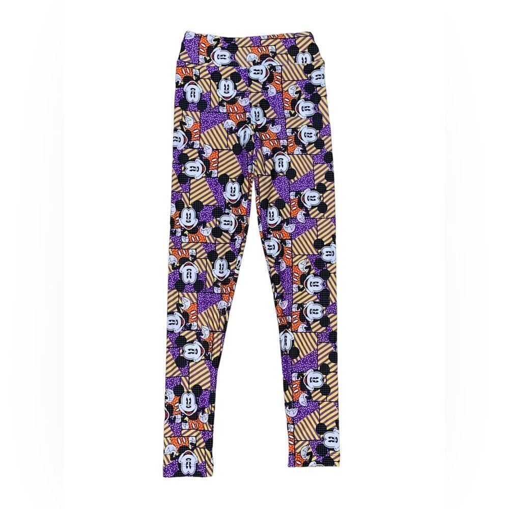 LuLaRoe Adult 00-0 Tween Leggings Disneys Mickey Purple Retro Designs Streetwear